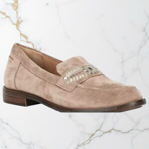Brioso Taupe Suede Loafers Studded Detail Low Heel Comfort Shoes